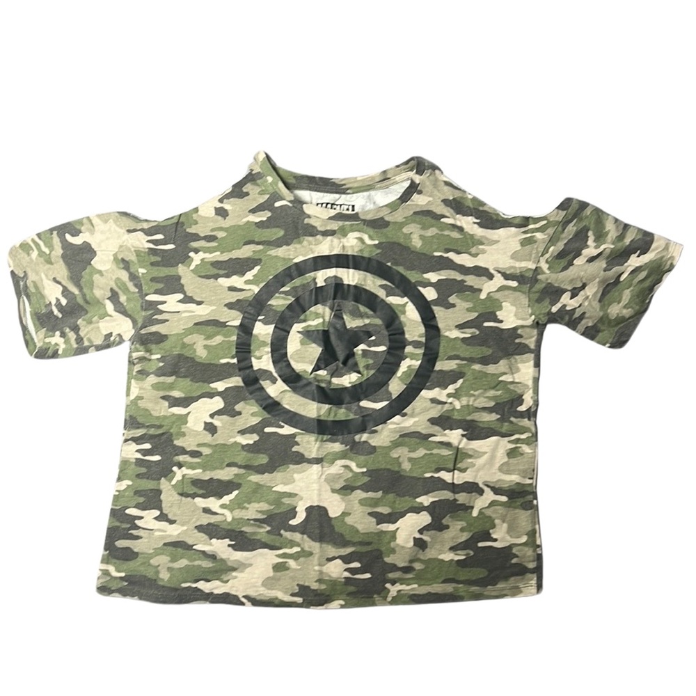 Marvel Captain America Shield Logo in Black with Green Camo Print